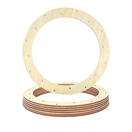12 Inch 6 Pack Unfinished Wooden Wreath Rings Crafts Hanging Floral Hoop Garland Wood Wreath Frames for Home Decor (0.18 inch Thick,with 16 Holes) Cregugua