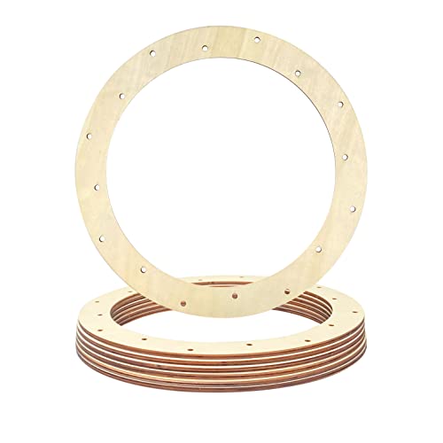 12 Inch 6 Pack Unfinished Wooden Wreath Rings Crafts Hanging Floral Hoop Garland Wood Wreath Frames for Home Decor (0.18 inch Thick,with 16 Holes) - WoodArtSupply