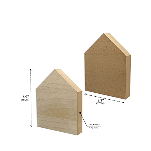 6 Inch 4 Pieces Unfinished Wooden House Shaped Blocks for Crafts Blank Wood House Freestanding Mother's Day Memorial Sign，1 Inch Thick MDF Cregugua