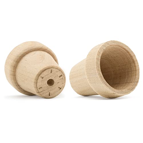 Pinehurst Crafts Unfinished Mini Wood Flower Pots, 1 Inch Tall (1 Inch Wide), Great for Scale Models, Doll House Playsets & Miniatures, Pack of 6