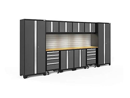 NewAge Products Garage Storage Cabinets Bold Series Gray Include Multi Use lockers, Rolling Tool, Base & Wall Cabinets with Lockable Doors, LED - WoodArtSupply