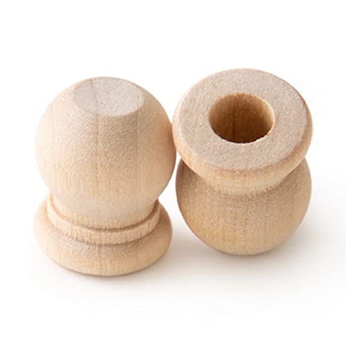 Pinehurst Crafts Wood Dowel Rod Finials, 3/4 Inch Tall with 1/4 Inch Hole, Pack of 12