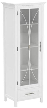 Teamson Home Delaney Tall Narrow Linen Tower with Glass Door, 3 Adjustable Shelves & Drawer - White Teamson Home
