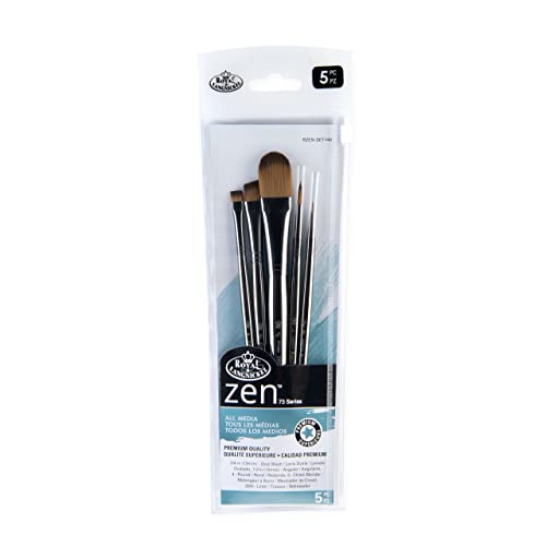 Royal & Langnickel Zen 5pc Standard Handle Brush Set, Includes - Oval Wash, Angular, Round, Chisel & Liner Brushes Royal & Langnickel