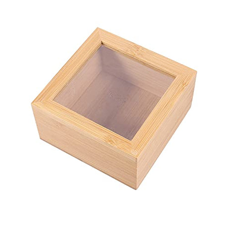 Alipis Wooden Box Wood Glass Storage Box Square Jewelry Display Case Unfinished Wood Box with Clear Window, Desktop Storage Box with Lid Stash Box Alipis