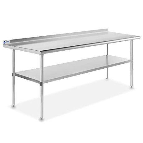 GRIDMANN Stainless Steel Kitchen Prep Table 72 x 30 Inches with Backsplash & Under Shelf, NSF Commercial Work Table for Restaurant and Home GRIDMANN