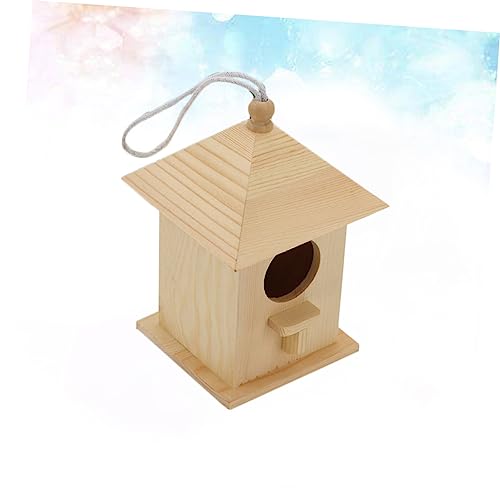 OFFSCH 1pc Bird Cabin Yard Bird House Wood Bird Hut Hanging Bird Houses Unfinished Wood Birdhouse Pet Bird Cage Hand-Painted Bird House Bird Wood - WoodArtSupply