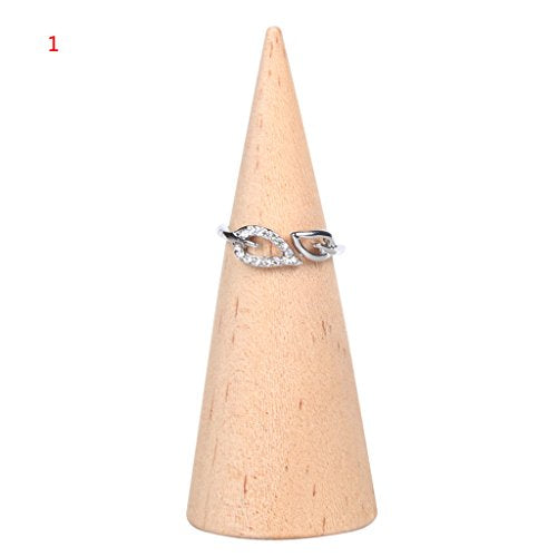 Misright Natural Creative Unpainted Wooden Ring Jewelry Display Rack Stand Cone Shape Holder Organizer (1#) - WoodArtSupply