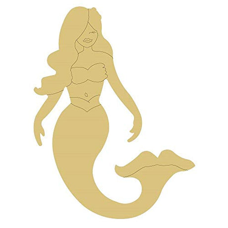 Mermaid Design by Lines Cutout Unfinished Wood Ocean Nautical Sea Beach Creature MDF Shape Canvas Style 3 Art 4 (24") Diverse Woodworking