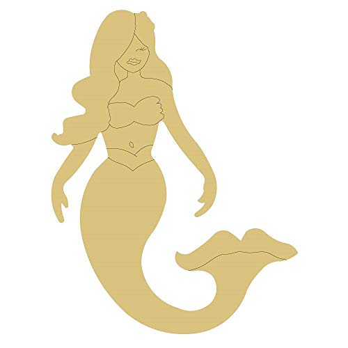 Mermaid Design by Lines Cutout Unfinished Wood Ocean Nautical Sea Beach Creature MDF Shape Canvas Style 3 Art 4 (24") - WoodArtSupply