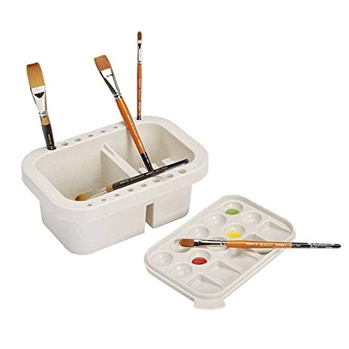KINGART 902 Multi-Function Paint Brush Washer, Cleaner and Holder, 15 Palette Wells, Lid Plastic - Clean, Dry, Rest, Store, Hold Artist Brushes - KINGART