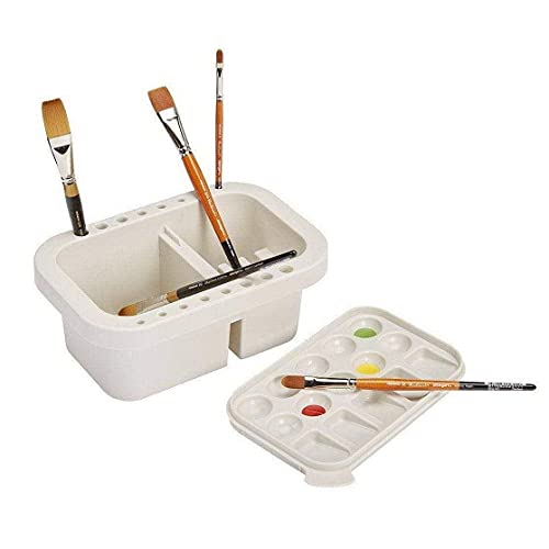 KINGART 902 Multi-Function Paint Brush Washer, Cleaner and Holder, 15 Palette Wells, Lid Plastic - Clean, Dry, Rest, Store, Hold Artist Brushes - - WoodArtSupply