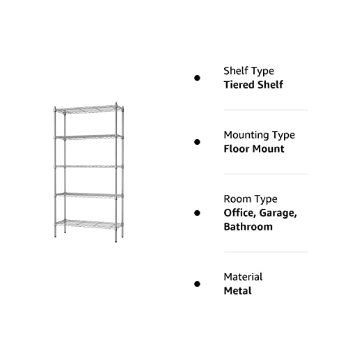 Auslar 5-Shelf Storage Shelves Heavy Duty 5 Tiers Standing Large Shelving Units Adjustable Metal Organizer Wire Rack, 14" x 36" x 72", Chrome Auslar