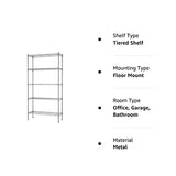Auslar 5-Shelf Storage Shelves Heavy Duty 5 Tiers Standing Large Shelving Units Adjustable Metal Organizer Wire Rack, 14" x 36" x 72", Chrome Auslar