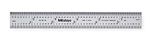 Mitutoyo 182-101, Steel Rule, 6" (4R), (1/8, 1/16, 1/32, 1/64"), 3/64" Thick X 3/4" Wide, Satin Chrome Finish Tempered Stainless Steel Mitutoyo