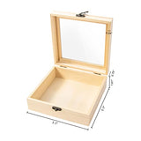 Useekoo Unfinished Wooden Display Box with Glass Top Hinged Lid, 7.1'' x 7.1'' x 2.8'' Small Wood Keepsake Storage Box, DIY Craft Box for Useekoo