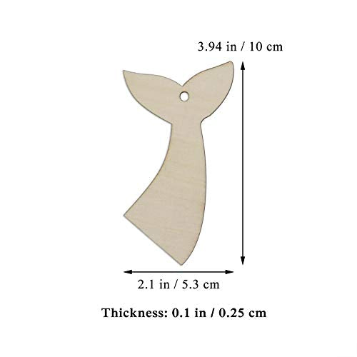 Creaides Fish Tail Wood DIY Crafts Cutouts Wooden Mermaid Tail Shpaed Hanging Ornaments with Hole Hemp Ropes Gift Tag for DIY Projects Home