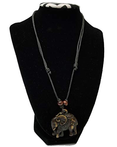 Hand Carved Wood African Pendant Long Beaded Necklace Africa Elephant Realm Handmade BUNFIREs