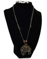 Hand Carved Wood African Pendant Long Beaded Necklace Africa Elephant Realm Handmade BUNFIREs