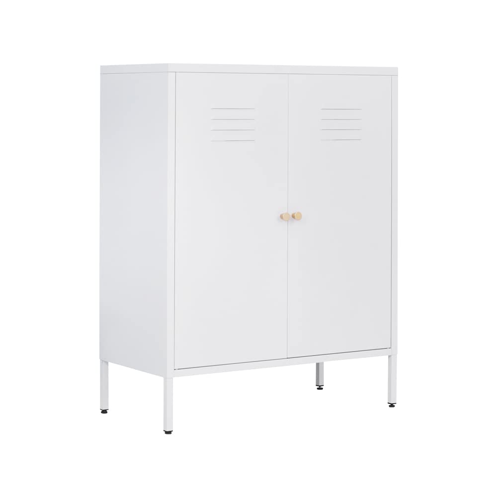WISUNO Metal Accent Storage Cabinet for Bed Room,Living Room,Home,Hotel,Office,Garage,3-Tier,2 Removable Shelves (2 Metal Door H40.15'', White) WISUNO
