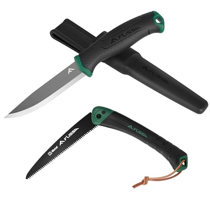 FLISSA Fixed Blade Tactical Knife and Folding Saw Set, Survival Knife with  Stainless Steel Blade 