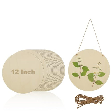 12 Inch Round Wood Circles for Crafts,18 Pcs Unfinished Rounds Wooden Cutouts, Wooden Rounds Circles for DIY Crafts, Painting,Door Hanger Sign Blank, SHUESS