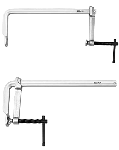 QWORK 12" Heavy Duty F Clamp, 4 Pack Drop-forged Bar Clamp, 4-3/4 Inch Throat Depth, Professional Forging Jaws, Rail, Spindle and Handle QWORK