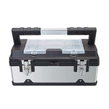 BIG RED A5519BR Torin 19" Stainless Steel and Plastic Portable Storage Tool Box Organizer with Metal Lock, Multiple Compartments, Clear Lid and BIG RED