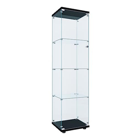 FLYMUHJIA Curio Cabinet Glass Display Case for Collectibles with Door, 4 Display Shelves Showcase, 64.2”Hx16.9''Lx 14.6''W Black FLYMUHJIA
