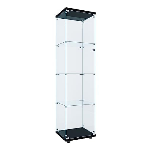 FLYMUHJIA Curio Cabinet Glass Display Case for Collectibles with Door, 4 Display Shelves Showcase, 64.2”Hx16.9''Lx 14.6''W Black - WoodArtSupply