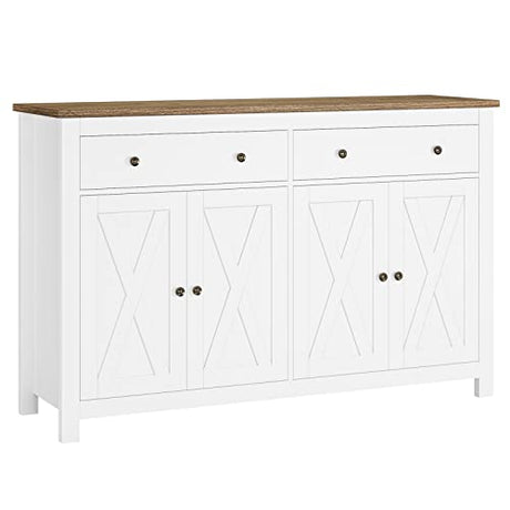 FOTOSOK Sideboard Buffet Cabinet with Storage, 55" Large Kitchen Storage Cabinet with 2 Drawers and 4 Doors, Wood Coffee Bar Cabinet Buffet Table FOTOSOK