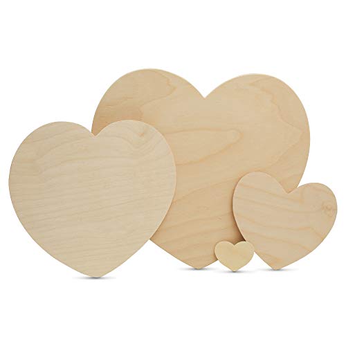 DIY Wooden Heart Cutouts for Crafts 5-1/2 inch, 1/8 inch Thick, Pack of 5 Unfinished Shapes for Valentines Day Décor, by Woodpeckers Woodpeckers