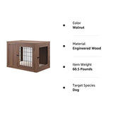 unipaws Furniture Style Dog Crate End Table with Cushion, Wooden Wire Pet Kennels with Double Doors, Medium Dog House Indoor Use (Walnut, Medium) unipaws