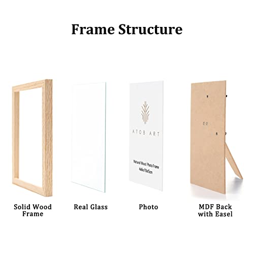ATOBART 4x6 Picture Frame Set of 6, Made of Solid OAK Wood with Real Glass Front,4x6 Natural Wood Photo Frame for Wall Mount or Table Top Display ATOBART