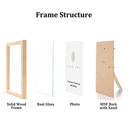 ATOBART 4x6 Picture Frame Set of 6, Made of Solid OAK Wood with Real Glass Front,4x6 Natural Wood Photo Frame for Wall Mount or Table Top Display - WoodArtSupply