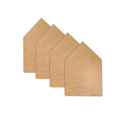 4 Pack 8 Inch Wooden House Shape Block Unfinished Wood Farmhouse Cutouts Tabletop for DIY Crafts Memorial Sign,1 Inch Thick MDF Cregugua