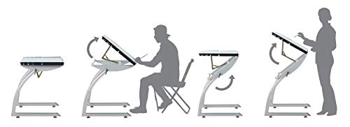 SD STUDIO DESIGNS Triflex Drawing Table, Sit to Stand Up Adjustable Office Home Computer Desk, 35.25" W X 23.5" D, Silver/Blue Glass SD STUDIO DESIGNS