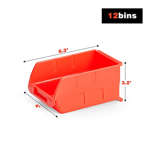 Ultrawall 12 PCS Bins & 3 Rails, Plastic Hanging Storage Organizer Bins, Wall mounted Garage Tool Storage Systerm, 12x bins(6.3inch X 3.2inch X Ultrawall