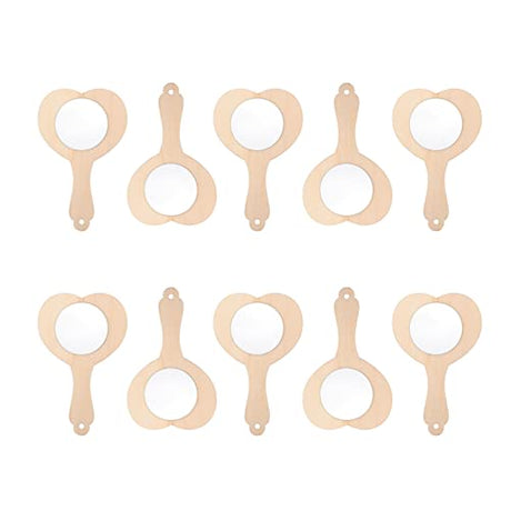 Sewroro 10pcs Small Wooden Mirror Childrens Arts Mirror Princess Mirror Unfinished Cosmetic Mirror Hand Held Vanity Mirror DIY Makeup Mirror Kids Kid Sewroro