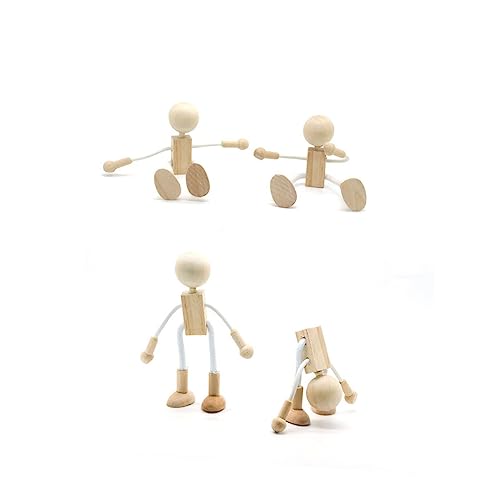 TEHAUX 16 Pcs Unfinished Wooden Doll Peg Doll Kit Wooden Peg Figures Wood Craft Supplies Plain Peg DIY Toys Robots Wooden Shapable Robot Cartoon TEHAUX