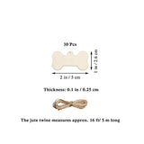 30pcs Mini Dog Bone Wood DIY Crafts Cutouts 2" Wooden Little Dog Bone Shaped Hanging Ornaments with Jute Twine for DIY Projects Pets Party Creaides