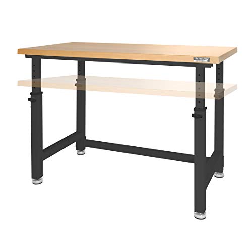 Seville Classics UltraHD Heavy Duty Height Adjustable Workbench Table w/ Solid Wood Top, 1000 lbs. Weight Capacity Workstation for Garage, Warehouse, Seville Classics