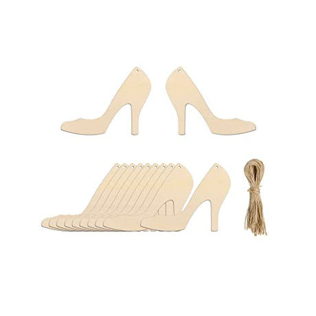 20pcs High Heels Shaped Wood Cutouts DIY Craft Blank High Heel Shoe Unfinished Wood Gift Tags Ornaments for Wedding Birthday Party Decoration JANOU