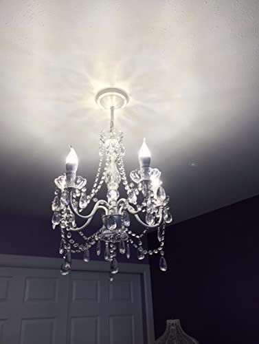gypsy color The Original 4 Light Crystal White Hardwire Flush Mount Chandelier H17.5”xW15”, White Metal Frame with Clear Glass Stem and Clear Acrylic gypsy color