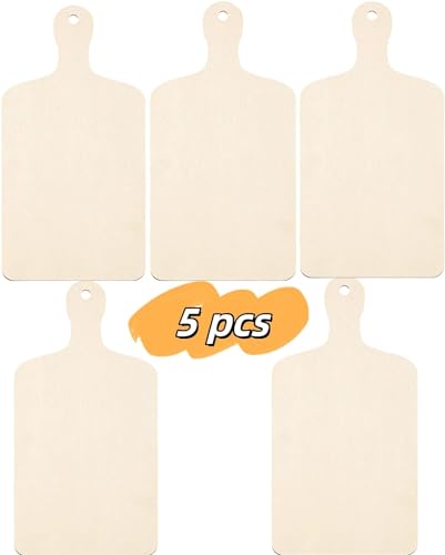 5 Pack Unfinished Wood Cutting Board 11.8"L x 6.3"W, 2.5mm Wooden Paddle Cheese Bread Board Set Chopping Board Serving Tray for Craft Phinicco