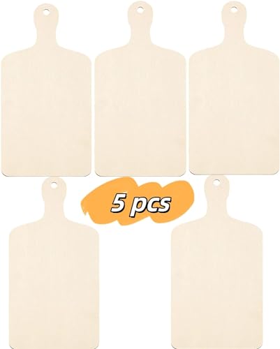 5 Pack Unfinished Wood Cutting Board 11.8"L x 6.3"W, 2.5mm Wooden Paddle Cheese Bread Board Set Chopping Board Serving Tray for Craft