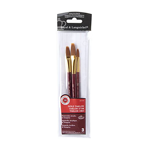 Royal & Langnickel RSET-9140 Zip N' Close Gold Taklon Filbert Comb 3-Piece Brush Set - WoodArtSupply