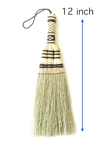 12 Inch Traditional Sorghum Whisk Broom Handmade Multi -Surface Sweeping Driveways, Sidewalk, Remove Dust and Dirt from Porches - WoodArtSupply