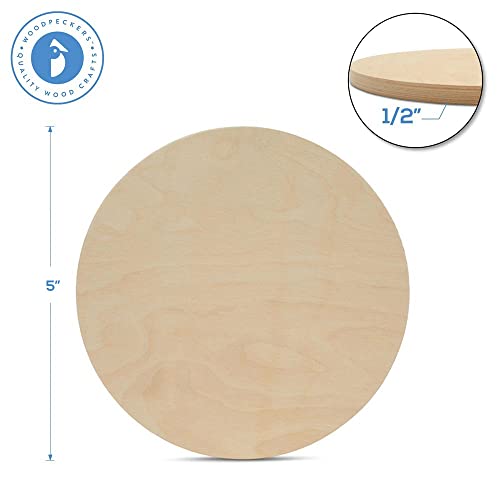 Wood Circle Disc 5 inch Diameter, 1/2 inch Thick, Birch Plywood, Pack of Unfinished Round Wooden Circles for Crafts by Woodpeckers