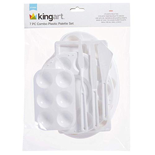 KINGART Assortment, Set of 7 Pc Plastic Palette & Painting Knife, White 7 Piece (978) KINGART